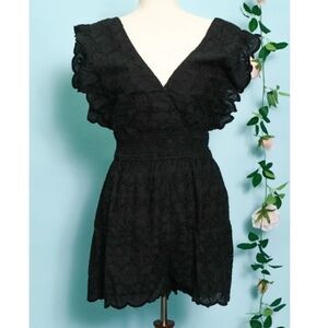 "The Evie" Black Crochet Ruffle Romper